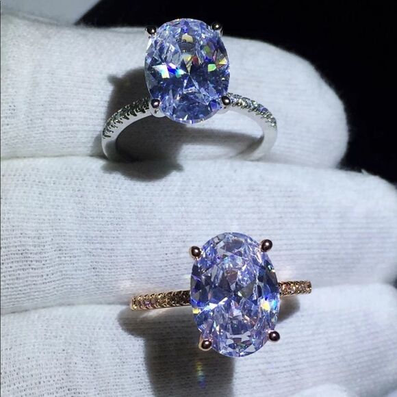 NEW! 18K White Gold Plated 5 Carat Solitaire Oval Diamond Engagement Ring - Picture 11 of 12